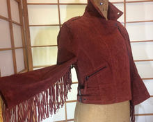 Load image into Gallery viewer, Vintage Fringe Southwester Cowgirl Hipster Suede Coat Jacket Burnt Orange S/M