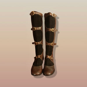 60’s 70’s Suede and Leather Gladiator Boots with Gold Buckle Hardware Rare Size 7-8.5