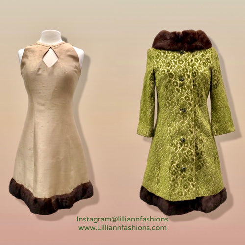 60’s Vintage LIlli Ann Coat Dress Set Green Tapestry and Raw Silk Brocade