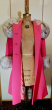 Load image into Gallery viewer, RARE COLLECTIBLE 60S Mod Pink Lilli Ann Vintage Coat- Princess Norwegian Fox Fur Pinup Coat Fit and Flare Neon Florescent Bright Pink