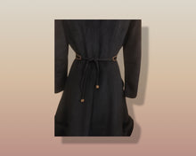 Load image into Gallery viewer, 60’s Black Coat Vintage Lilli Ann Fit and Flare Shearling Pinup Princess Beaded Belt