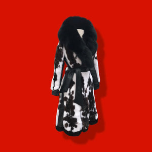 Couture  New Jaguar Mink Fox Fur Lamb Leather Princess Scalloped Coat Black and White Brand New