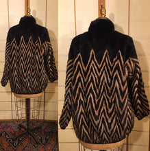 Load image into Gallery viewer, Vintage Women Men Unisex 80s Reversible Mink Chevron Black Leather Bomber Coat Jacket Glam Wear Two Ways Versatility