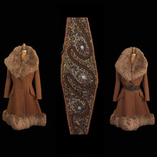 Load image into Gallery viewer, 60’s Caramel Lilli Ann Shearling Fit and Flare Princess Coat with Belt Clutch Purse Set Beaded