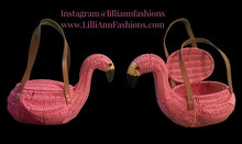 Load image into Gallery viewer, Flamingo Deadstock Wicker Coral Pink Weaved Bag with Leather Strap Basket Purse Picnic Basket