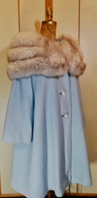 Load image into Gallery viewer, Winter is Coming--Massive Silver Norwegian Fox Fur Collar and Powder Ice Baby Blue Wool Swing Coat 50s 60s Pinup Medieval Glamour Hollywood