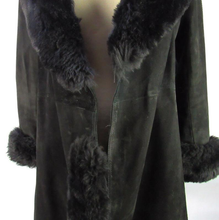 Load image into Gallery viewer, Black Suede 70s Shearling Leather Penny Lane Coat Almost Famous S/M Mid Length Boho Goth Hippy Princess