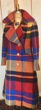 Load image into Gallery viewer, 70s Plaid Coat Matching Hat Burberry Style Wool Made in Italy Like M/L Yellow Red