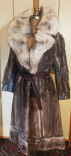 Load image into Gallery viewer, Mink, Leather Fox Fur Trench Coat S/M Mod Hippy Chic Boho Princess Fit and Flare Double Breasted