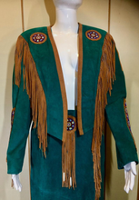 Load image into Gallery viewer, Beaded Suede Jacket and Skirt Western Navajo Fringe Set Turquoise Leather Long Cowgirl Native American