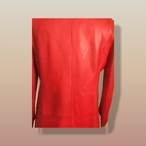 Vintage 70’s 80’s Embroidered Red Leather Coat Black Fox Fur Trim