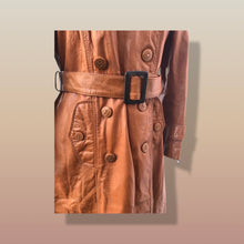 Load image into Gallery viewer, 70’s Vintage Leather Trench Spy Coat Montgomery Ward Tannery