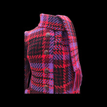 Load image into Gallery viewer, 60’s Coat Pink Purple Red Plaid Thick Woven Wool Attached Scarf