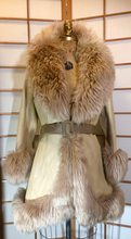 Load image into Gallery viewer, 60s 70s Lilli Ann Leather Shearling Coat Princess Fit and Flare Made in England Coat Penny Lane Almost Famous S/M Russian Princess Afghan