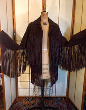 Load image into Gallery viewer, 70s Vintage Coat Jacket with Extra Long Dark Brown Suede Fringe Rare Modern Size Unisex Hendrix Studio 54 Southwestern Native Cowgirl Cowboy