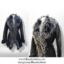 Load image into Gallery viewer, Coat Black Leather and Curly Lamb Fit and Flare Made in Italy