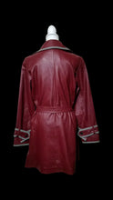 Load image into Gallery viewer, Red Bergundy Maroon Coat Trench Spy Leather  houndstooth
