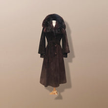 Load image into Gallery viewer, Vintage Couture Brown Suede Coat with Genuine Fur Collar Puff Sleeve Heavy Duty