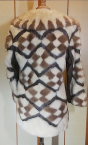 60s Mod Mink Geometric Coat/ Patchwork Mosaic Mink Leather Fur Tourmaline Jacket Brown and White Fur S,M