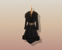 Load image into Gallery viewer, 60’s Black Coat Vintage Lilli Ann Fit and Flare Shearling Pinup Princess Beaded Belt