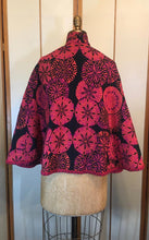 Load image into Gallery viewer, Women's Vintage Cape--60s 70s Red Embroidered Mod or Hippy Cape Poncho Tie Front Wool One Size Spring/Fall