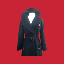 Load image into Gallery viewer, Neiman Marcus Wool Black Fitted Flare Coat Hardware
