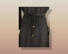 Load image into Gallery viewer, 60’s Black Coat Vintage Lilli Ann Fit and Flare Shearling Pinup Princess Beaded Belt