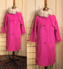 Load image into Gallery viewer, Vintage 60s Pink Lilli Ann Wool Coat with Fox Fur Collar Princess Mod Audrey Hepburn Jackie Kennedy Flexible Size Loose Fit