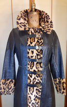 Load image into Gallery viewer, 70s Leopard Faux Print Faux Leather Vegan Mint Condition Coat Toggle Hardware Pinup Hippy Princess