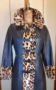 70s Leopard Faux Print Faux Leather Vegan Mint Condition Coat Toggle Hardware Pinup Hippy Princess