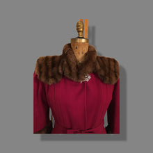 Load image into Gallery viewer, Vintage 40’s Coat Cranberry Red with Fur Trim and Wool