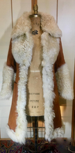 Load image into Gallery viewer, Suede Sheepskin Shearling Afghan Penny Lane Coat Princess Fit and Flare Almost Famous Small Boho Hippy Bohemian Made in Turkey XS/S