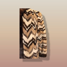 Load image into Gallery viewer, Vintage Mink Coat Mosaic “Patchwork” Intarsia Zigzag Chevron “Mocha Coffee” Swirl Tuxedo Style