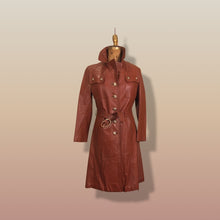 Load image into Gallery viewer, 70’s Butterscotch Leather Trench Coat with Gold Detail Made in Israel