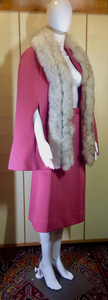 Lilli Ann Pink Cape Skirt Set/ Norwegian Fox Fur S/M Mod 60s