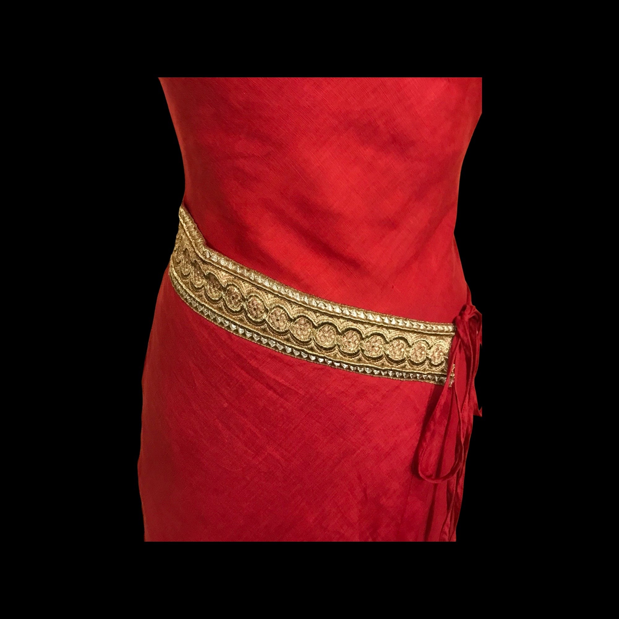 Italian Linen Red Dress Ancient Rome Roman Style Draped