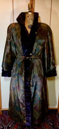 80s 90s' Glam Penny Lane Hippy Brand New Reversible Long Mink Satin Trench Coat Rain Spy Size Versatile, S/M/L