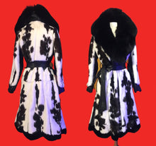 Load image into Gallery viewer, Couture  New Jaguar Mink Fox Fur Lamb Leather Princess Scalloped Coat Black and White Brand New