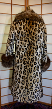 Load image into Gallery viewer, 60&#39;s Faux Leopard Print Coat Genuine Raccoon Fur Collar Coat Double Breasted Coat Winter S/M/L Swing or Fitted Style