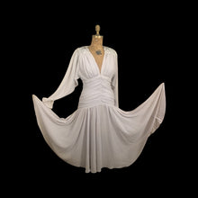 Load image into Gallery viewer, 80’s does 20’s Art Deco Chiffon Beaded Dress in Pearl Gray Fitted Waist full skirt