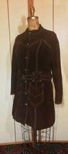 Load image into Gallery viewer, 70s Brown Suede Stitch Detail Tailored Jacket Coat S/M Trench Spy Boho Hippy Chic