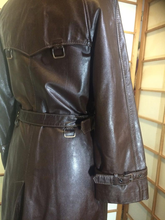 Load image into Gallery viewer, 1970s 70s Leather Trench Spy Girl Duster Highly Detailed Extra Hardware, Made in Israel M