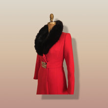 Load image into Gallery viewer, 60’s Mod Red Wool and Fur Trim with Metal Belt Buckle