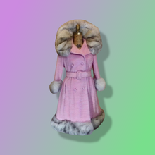 Load image into Gallery viewer, 60s Baby Pink Lilli Ann Princess Mod Double Breasted Norwegian Silver Fox Fur Coat Thick Wool Swing or Fit and Flare