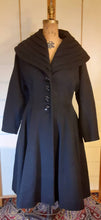 Load image into Gallery viewer, Women&#39;s Vintage Coat-50s Lilli Ann Classic Black Fit Flare Dramatic Collar Thick Wool Full Skirted Princess Price: