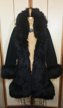 Load image into Gallery viewer, Lilli Ann London 70s Black Suede Shearling Lamb Almost Famous Fit and Flare Russian Princess Petite Penny Lane Coat Small