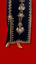 Load image into Gallery viewer, 60s 70s MUSEUM Collectible Vintage Royal Velvet Cleopatra Overcoat and Tunic Set Duster Hand Embroidered Pearls Exotic Persian Fashion History Ottoman Empire