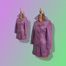 Load image into Gallery viewer, 70’s Vintage Purple Lavender Leather Coat Double Breasted Iconic 70’s Collar