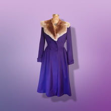 Load image into Gallery viewer, 40’s Vintage Purple Coat with Massive Mouton Ombré Collar Fit and Flare “New Look” Post World War II