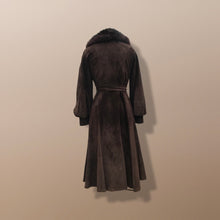 Load image into Gallery viewer, Vintage Couture Brown Suede Coat with Genuine Fur Collar Puff Sleeve Heavy Duty